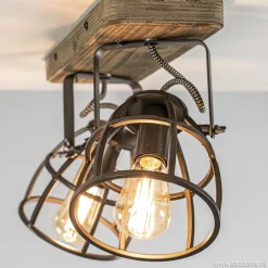 Plafondspot 2-L korf zwart/hout industr.