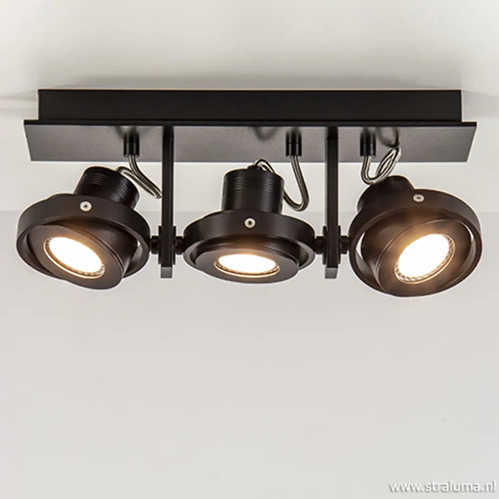 Plafondspot 3L op balk zwart gu10 incl.