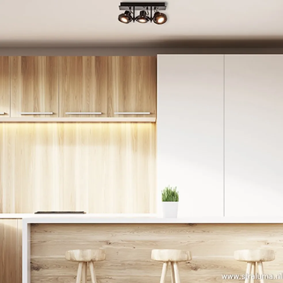 Plafondspot 3L op balk zwart gu10 incl.