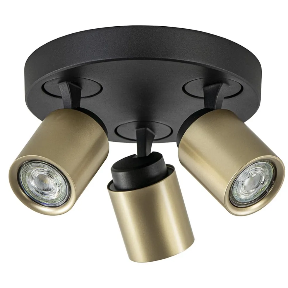 Plafondspot Razza 3l rond zwart/goud gu10