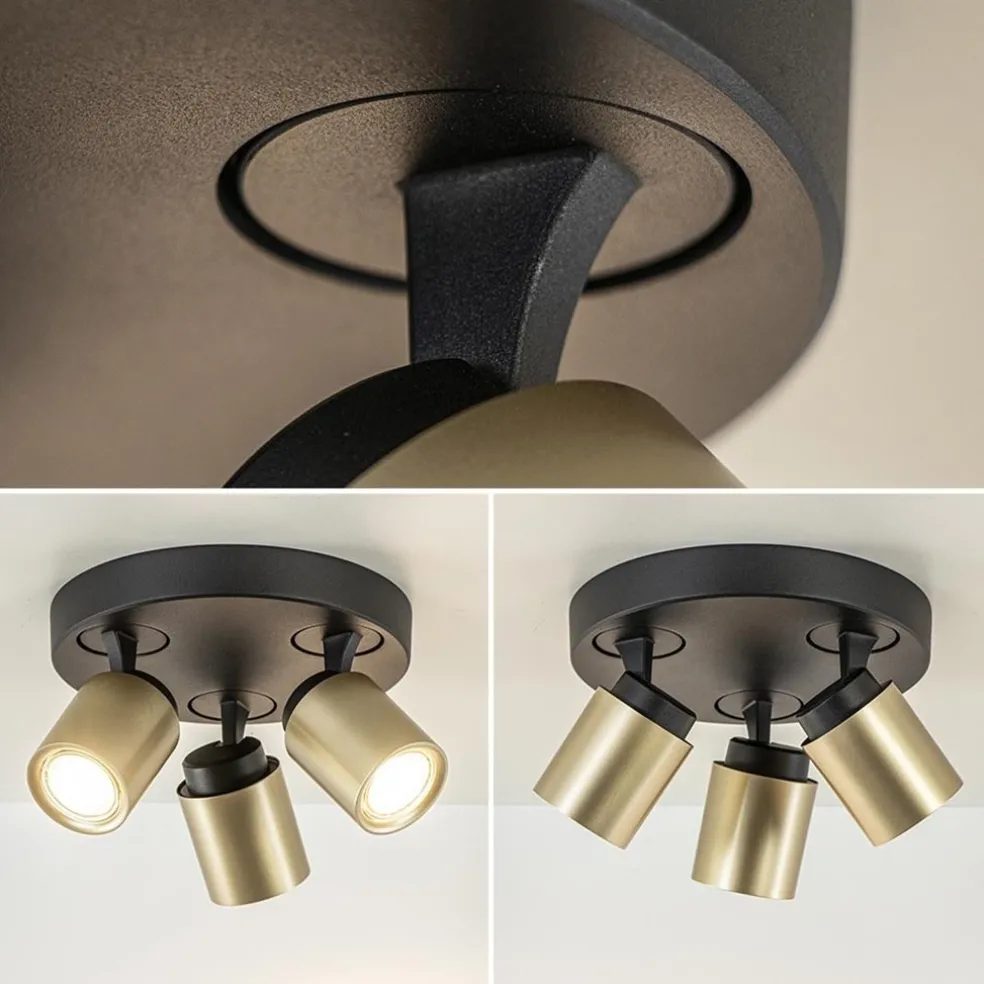 Plafondspot Razza 3l rond zwart/goud gu10