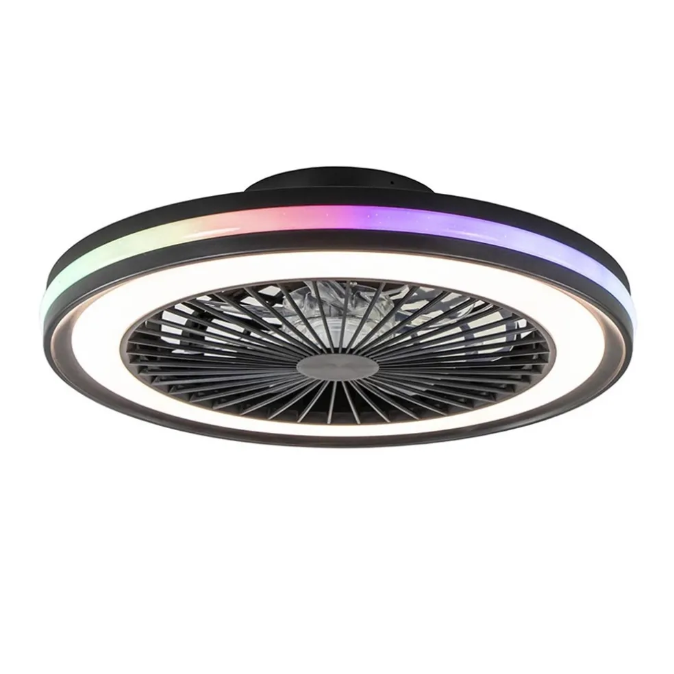 Plafondventilator zwart inclusief dimbaar LED en kleur