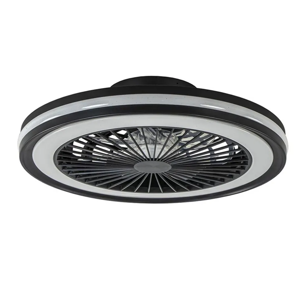 Plafondventilator zwart inclusief dimbaar LED en kleur