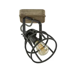 Plafond/wandlamp Matrix zwarte korf met hout