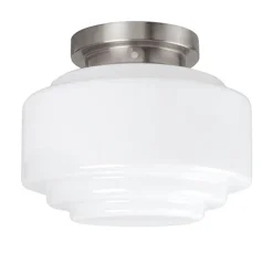 Plafonnière retro opaal glas/staal