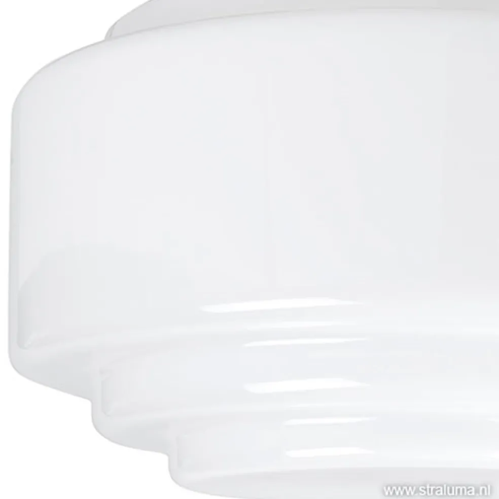 Plafonnière retro opaal glas/staal