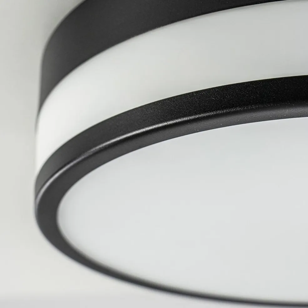 Plafonnière zwart/opaal glas 3-step dim IP44