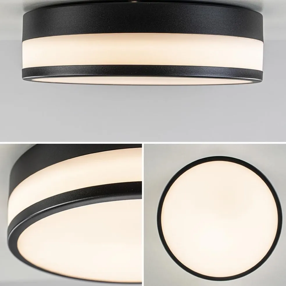 Plafonnière zwart/opaal glas 3-step dim IP44