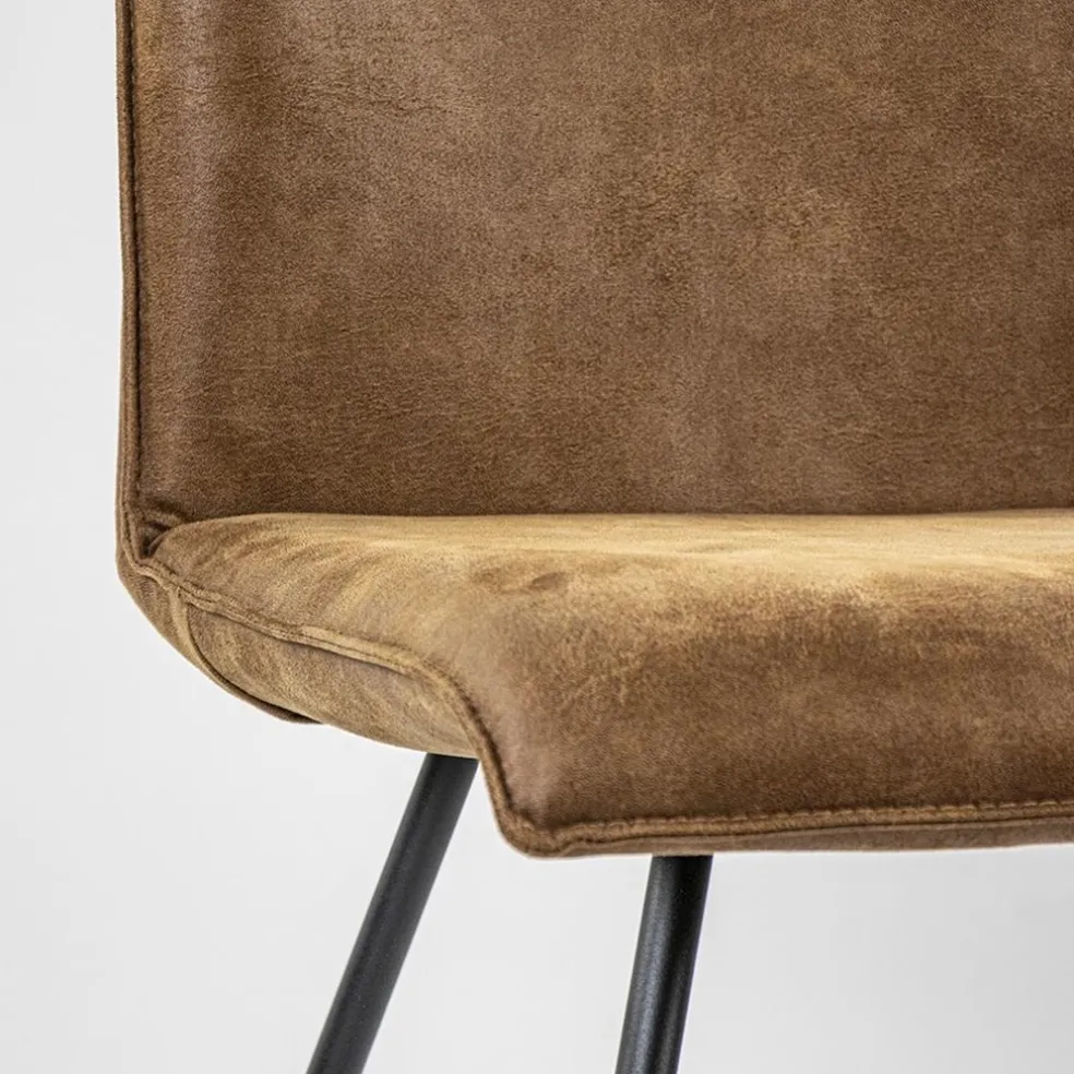 PU lederen eetkamerstoel camel met smalle zwarte pootjes