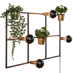 Rechthoekig wandrek met plantenpotten en E27 fittingen