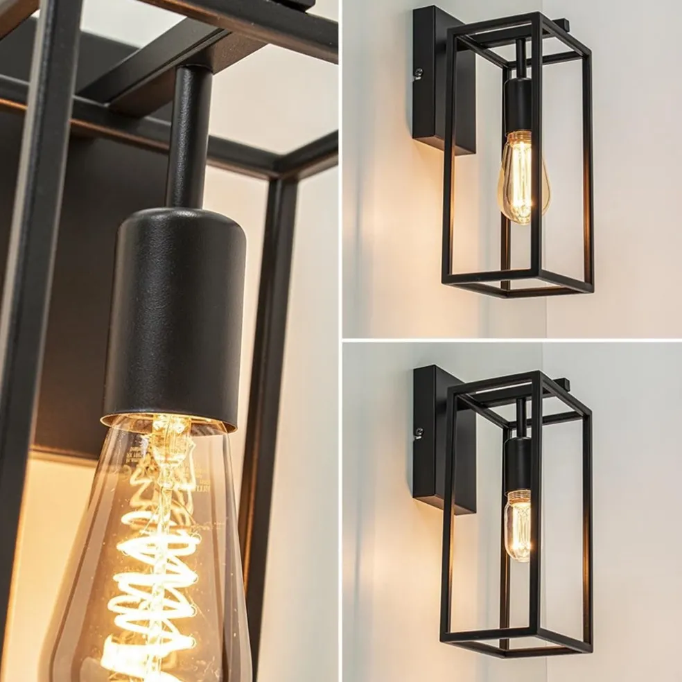 Rechthoekige wandlamp mat zwart frame