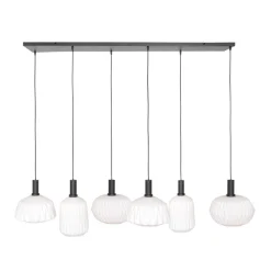 Retro 6-lichts hanglamp opaal glas met relief