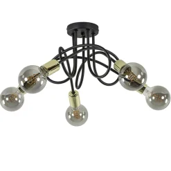 Retro plafondlamp zwart met gouden pendels