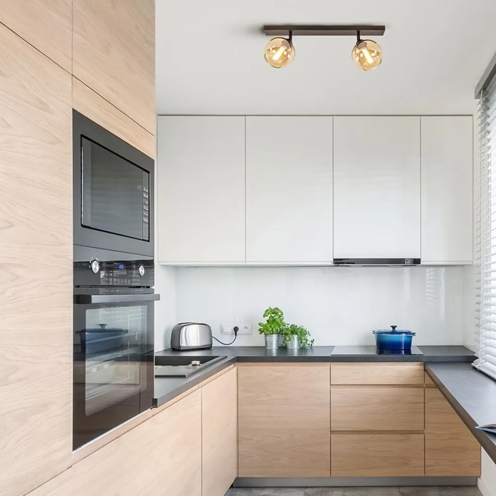 Retro plafondlamp zwart met amber glas verstelbaar