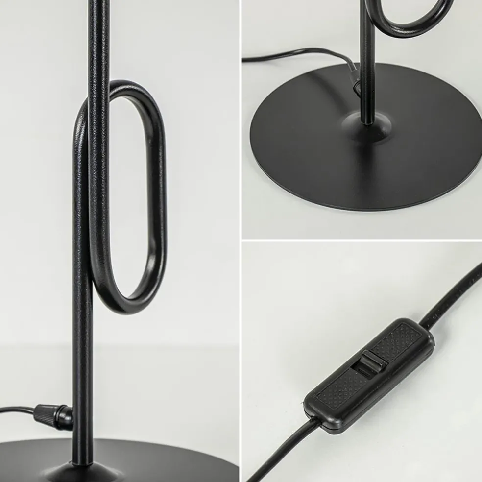 Retro tafellamp zwart met smoke/titanium glazen bol