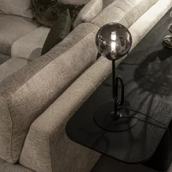 Retro tafellamp zwart met smoke/titanium glazen bol