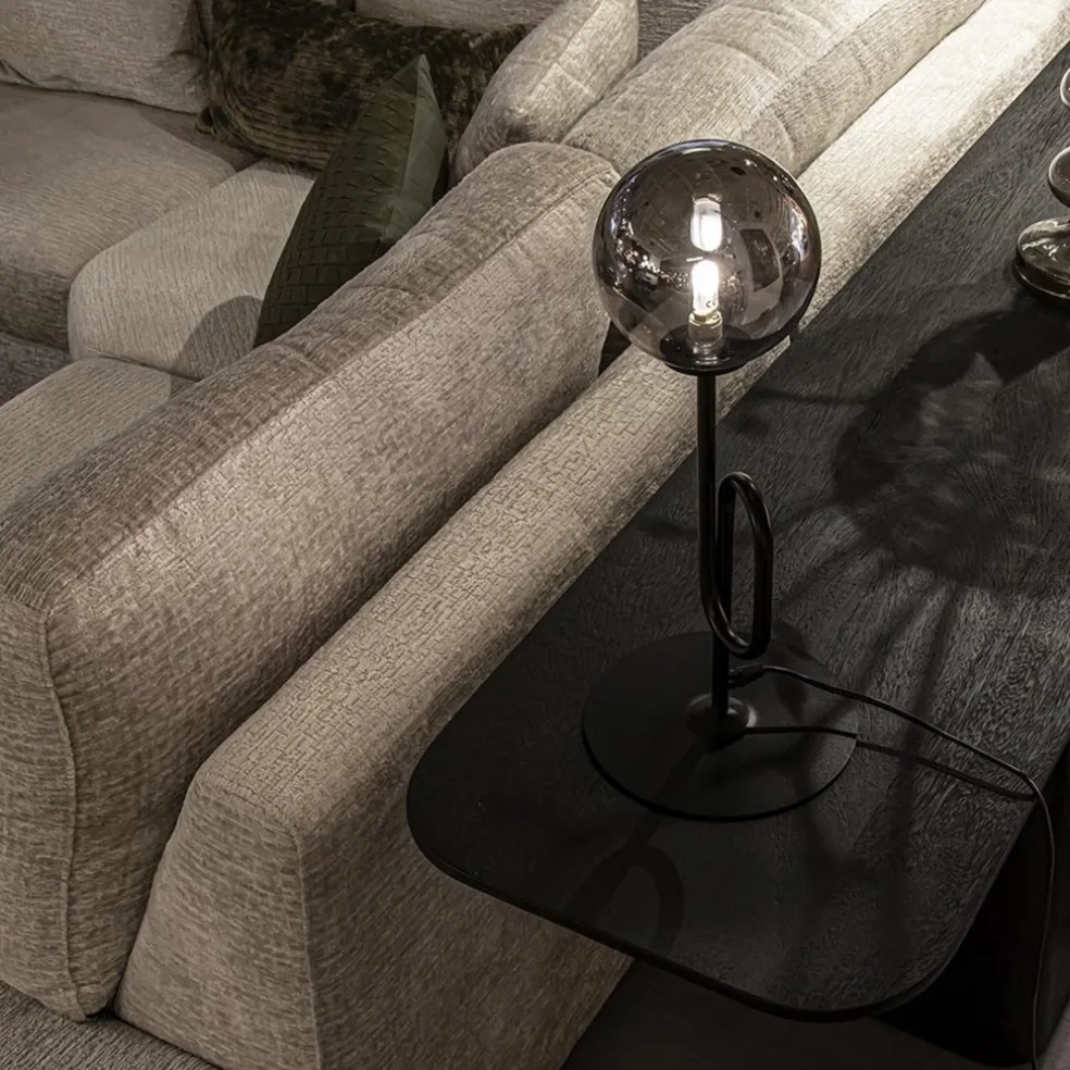 Retro tafellamp zwart met smoke/titanium glazen bol