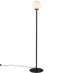 Retro vloerlamp mat zwart met witte glazen bol