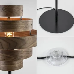 Retro vloerlamp zwart met walnoot houten kap