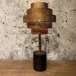 Robuuste tafelamp brons met zwart marmeren voet