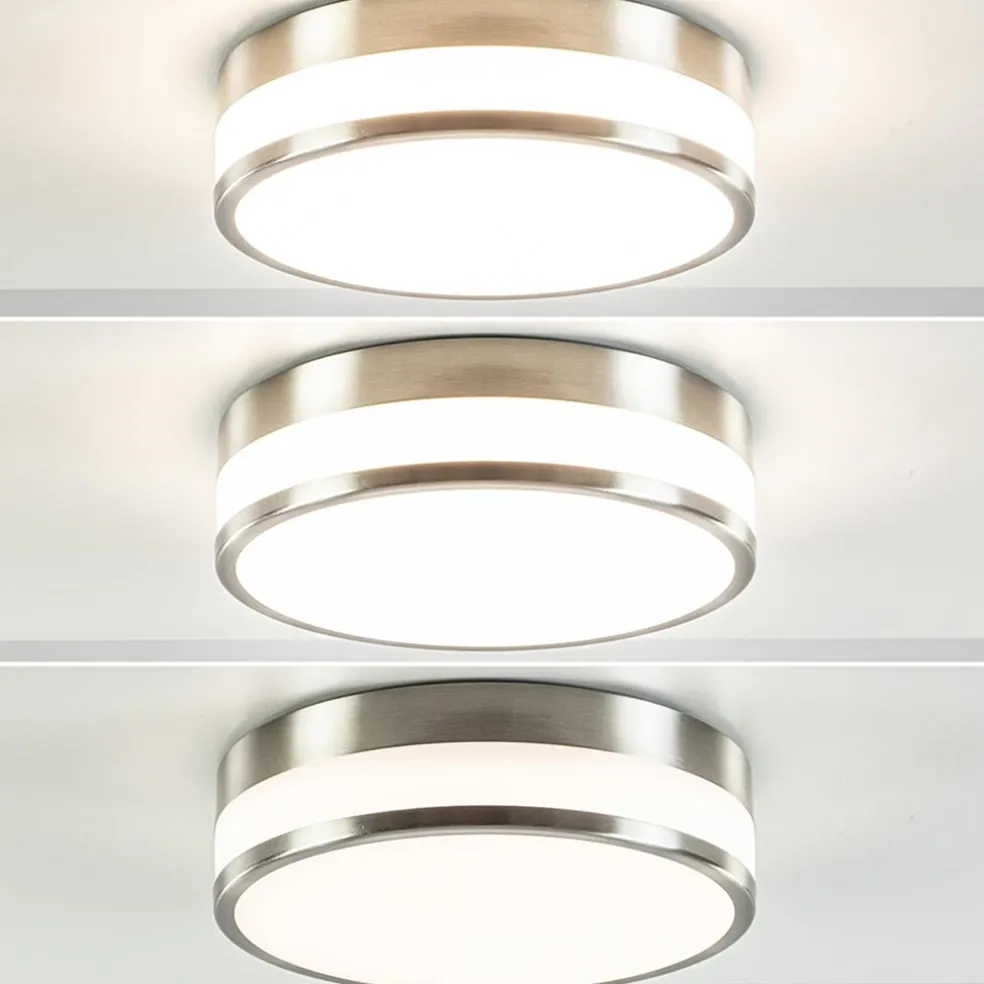 Ronde badkamer plafonnière nikkel met opaal glas