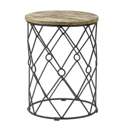 Ronde bijzettafel mangohout met zwart metaal