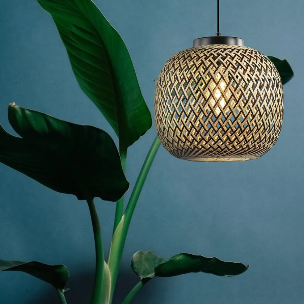 Ronde hanglamp bamboe naturel met zwart