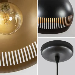 Ronde hanglamp koepel zwart/goud 40 cm