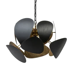 Ronde hanglamp textured black met ambachtelijk brons