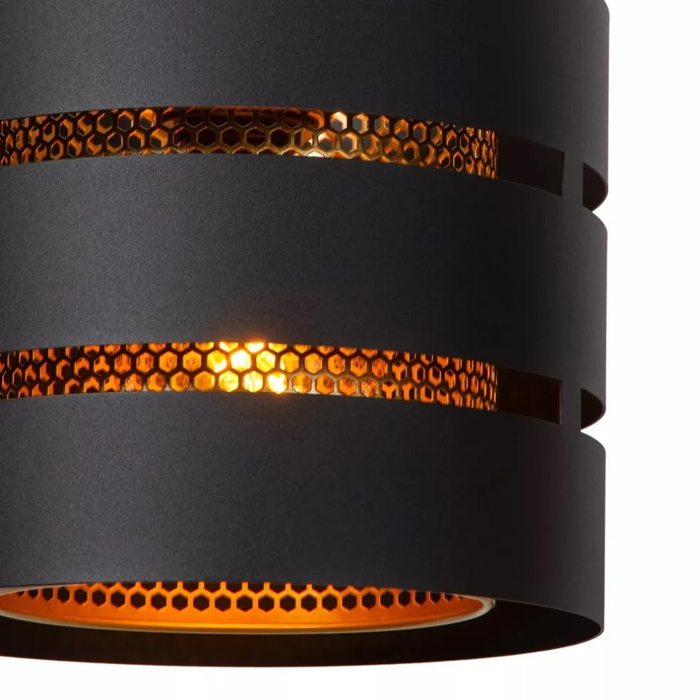 Ronde hanglamp zwart metaal met goud