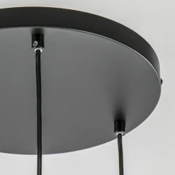 Ronde hanglamp zwart/goud met amber glas