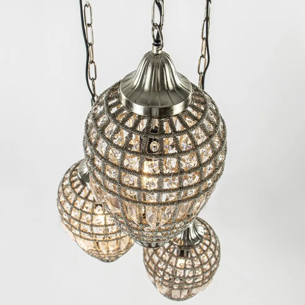 Ronde 3-lichts hanglamp Charlene nikkel/kristal
