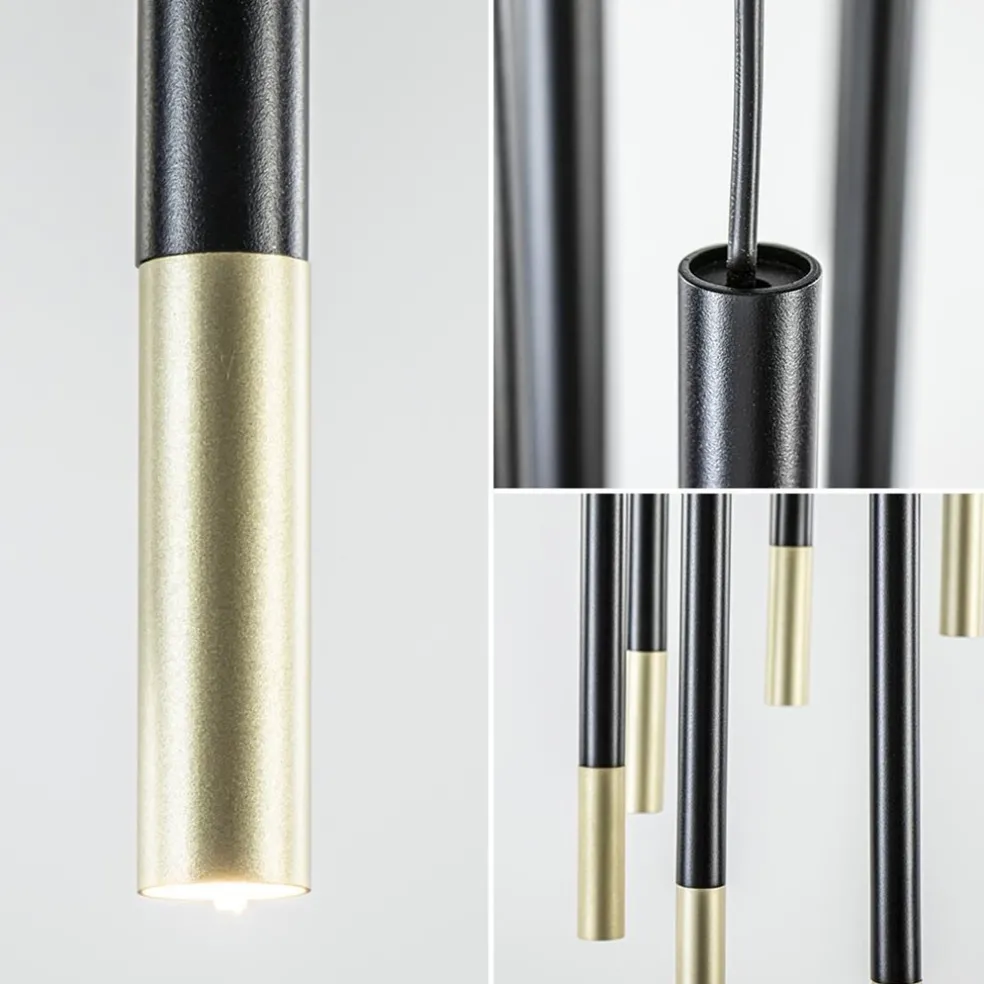 Ronde 8-lichts hanglamp cilinders zwart goud