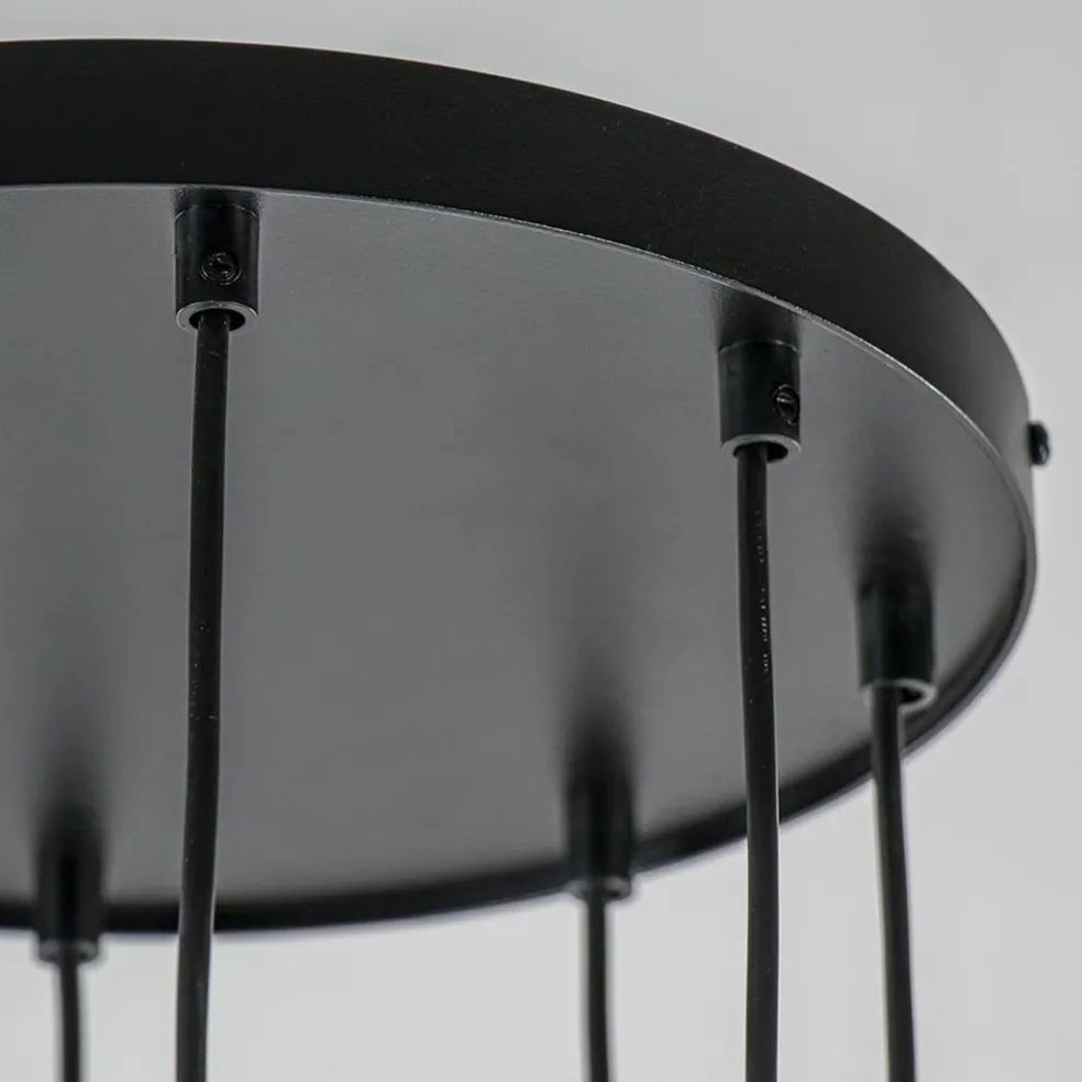 Ronde 8-lichts hanglamp cilinders zwart goud