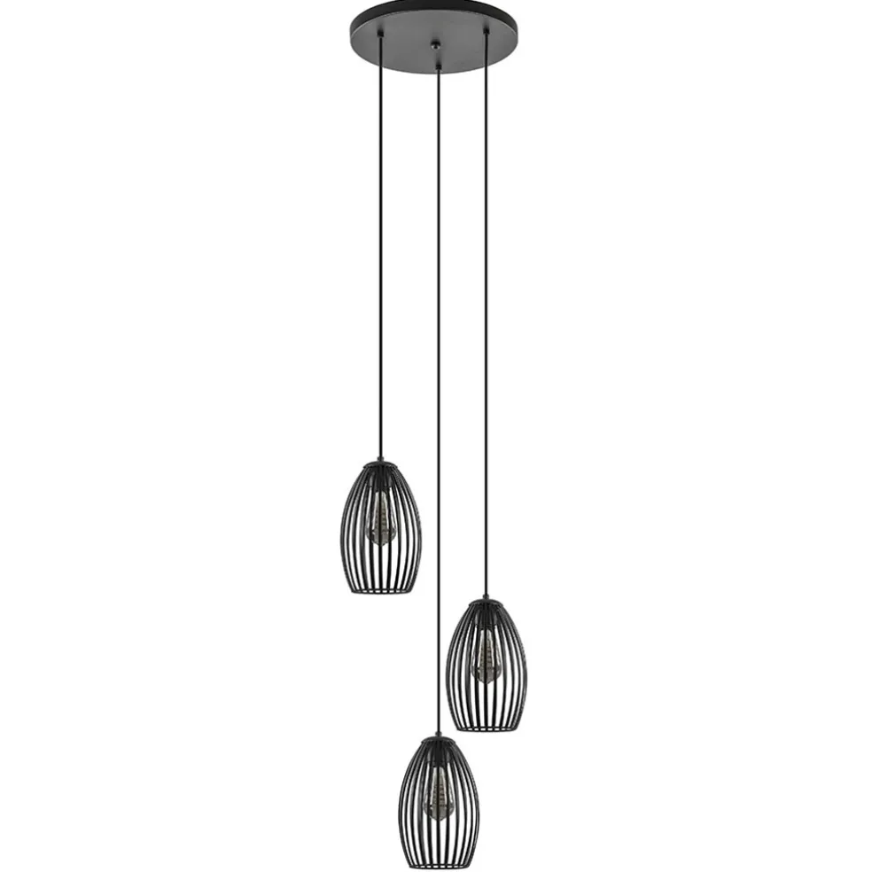Ronde 3-lichts hanglamp met draadkappen mat zwart