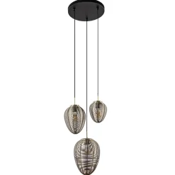 Ronde 3-lichts hanglamp Yaelle antiek brons met zwart