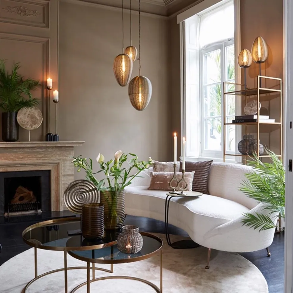 Ronde 3-lichts hanglamp Yaelle antiek brons met zwart