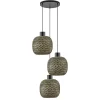 Ronde 3-lichts hanglamp zwart met bamboe kappen