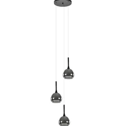 Ronde 3-lichts hanglamp zwart met smoke glas