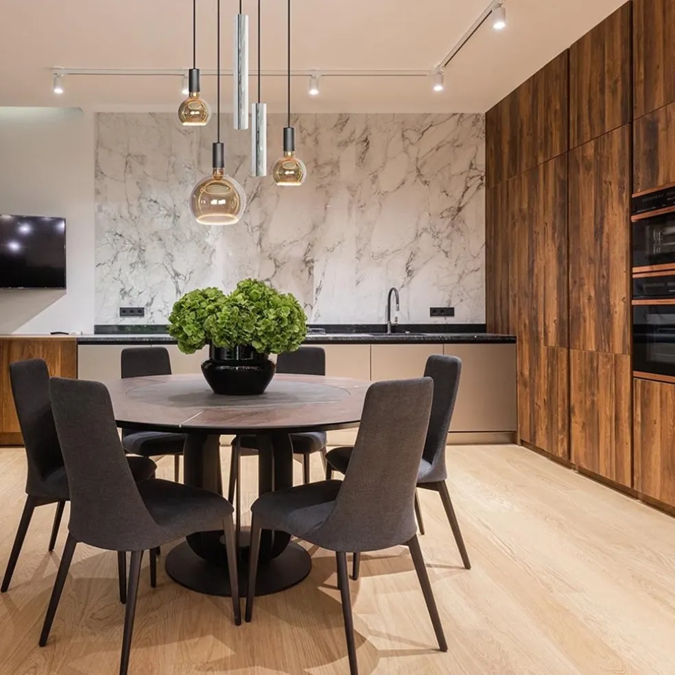 Ronde 5-lichts hanglamp zwart met nikkel