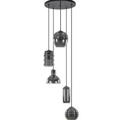 Ronde 5-lichts hanglamp zwart met diverse smoke glazen