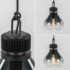 Ronde 3-lichts hanglamp zwart met smoke/helder glas