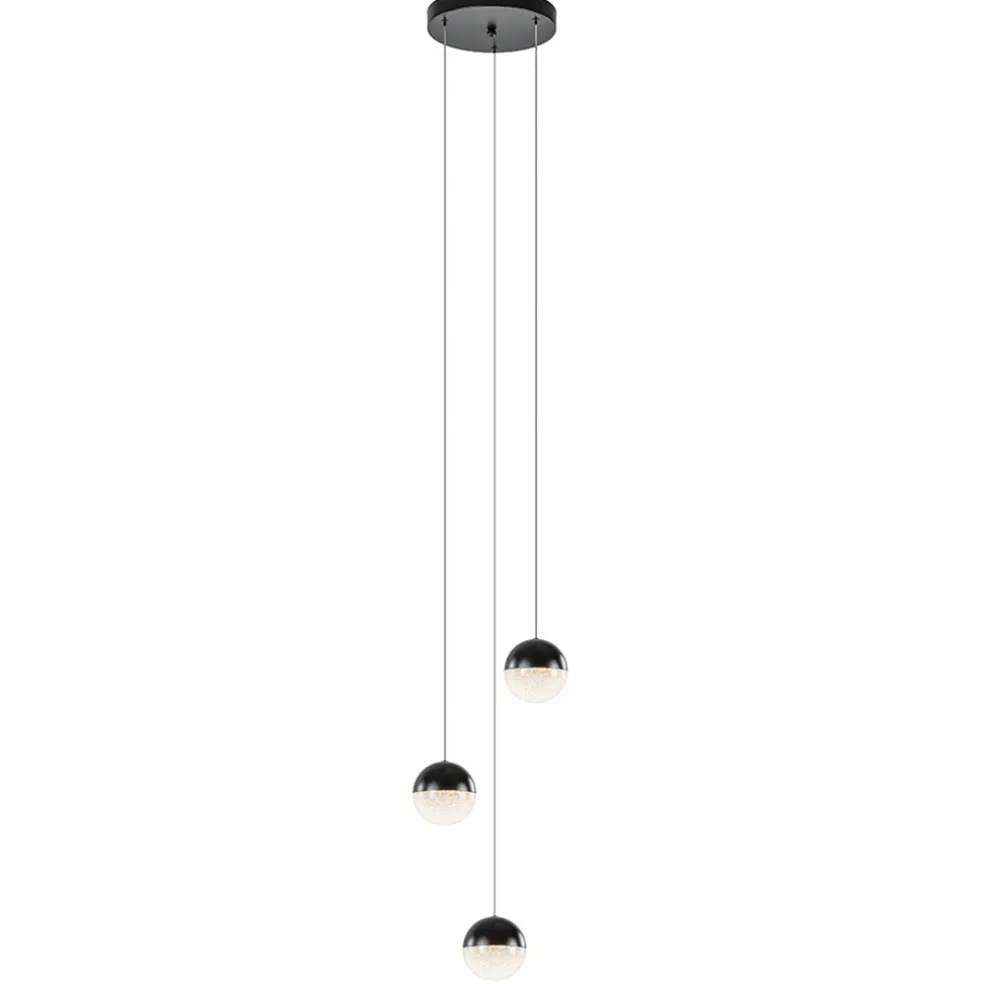 Ronde 3-Lichts LED hanglamp met zwarte bollen dimbaar