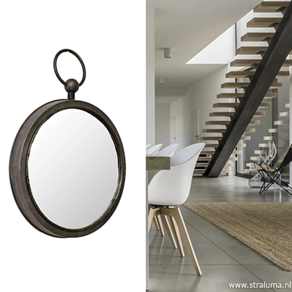 Ronde metalen spiegel zink/grijs klein