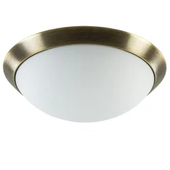 Ronde plafondlamp brons met wit glazen kap