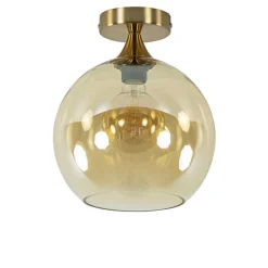 Ronde plafondlamp goud met amber glas