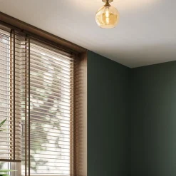 Ronde plafondlamp goud met amber glas