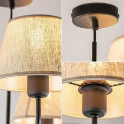 Ronde plafondlamp 5-lichts zwart met taupe kapjes