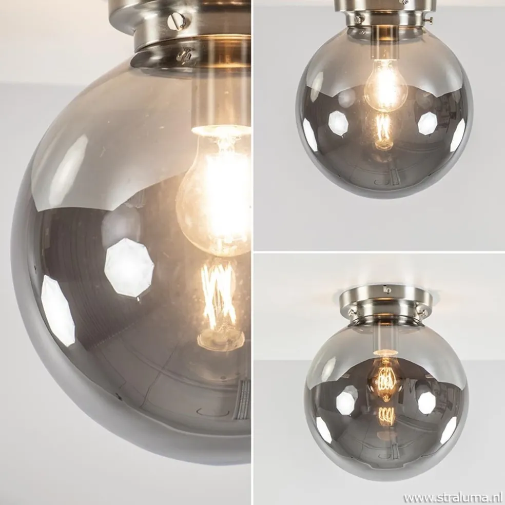 Ronde plafondlamp smokey glas met nikkel
