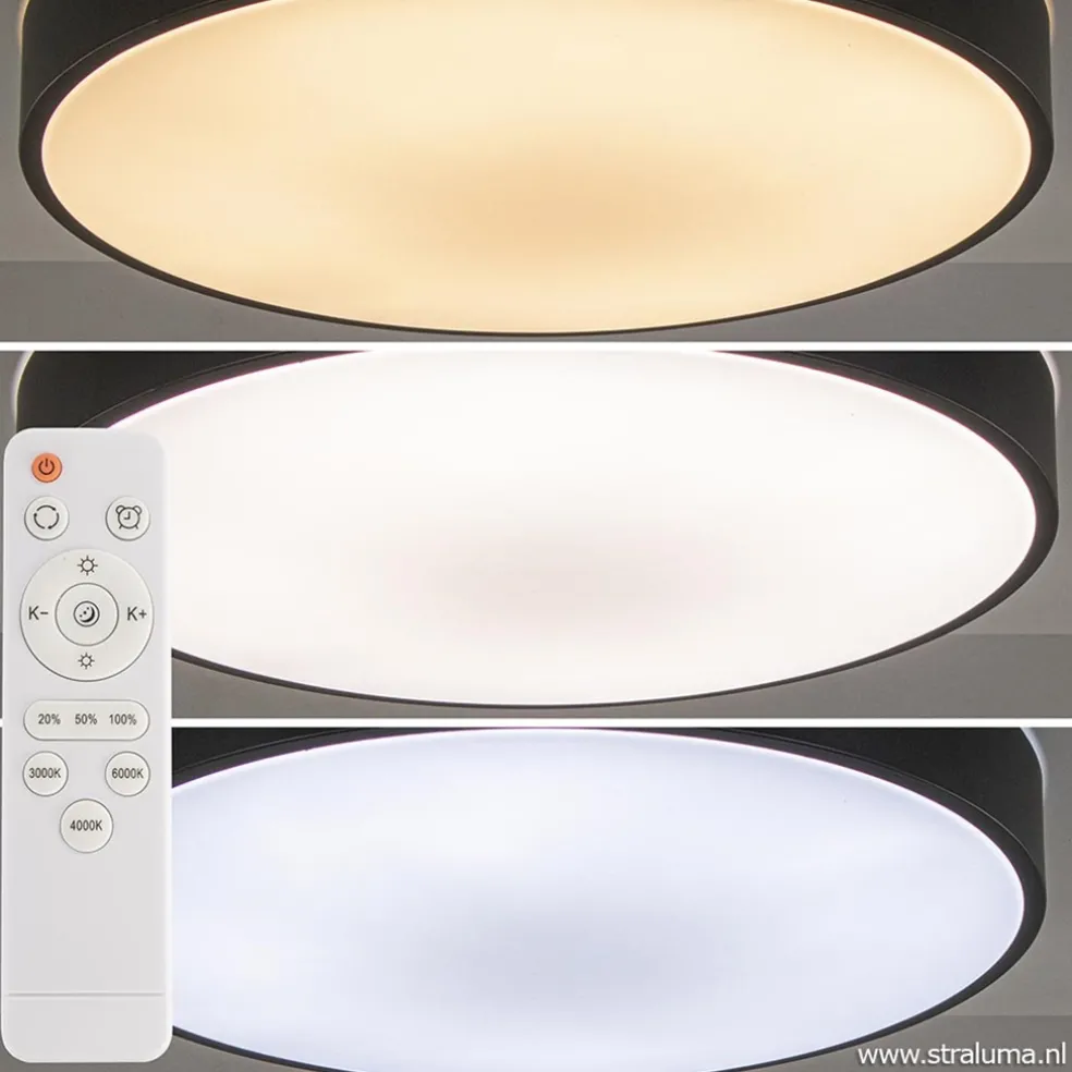 Ronde plafondlamp zwart inclusief LED en remote